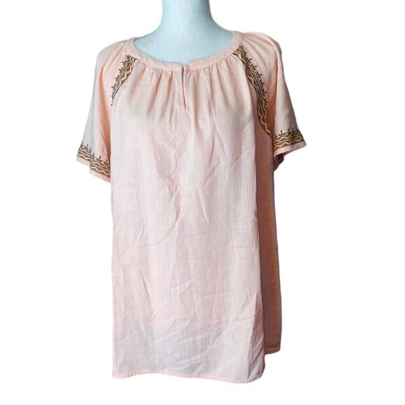 J.Jill Womens Peach Short Sleeve Linen Blend Embroidered Top Size Medium - Picture 1 of 5